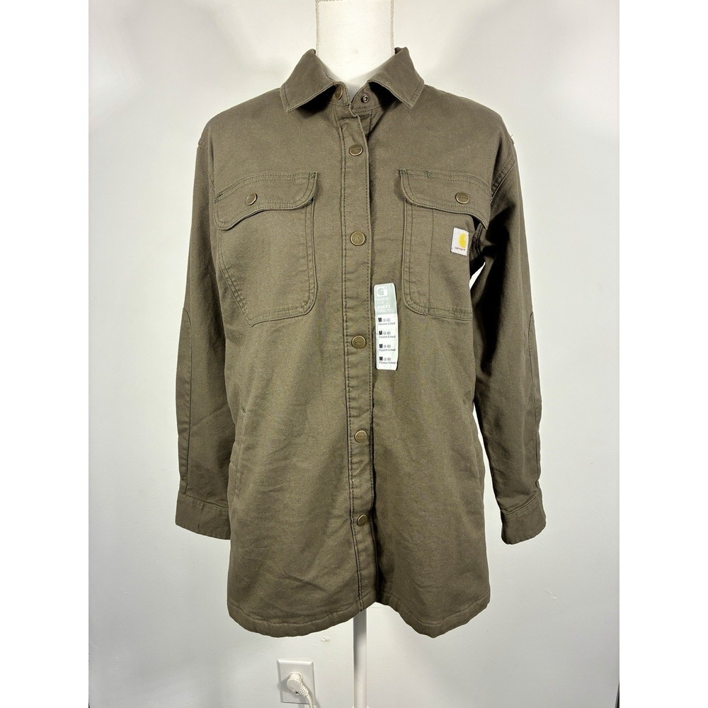 NWT Carhartt Medium Flex Loose Fit Duck Jacket Shacket Green Fleece Lined